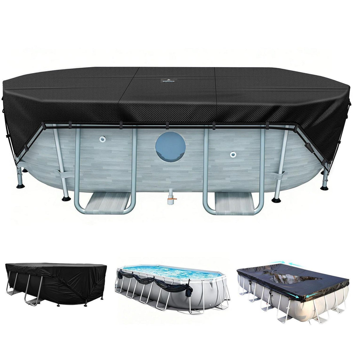 Poolabdeckung Rechteckig 732x366 cm mit 4-Punkt-Verriegelung