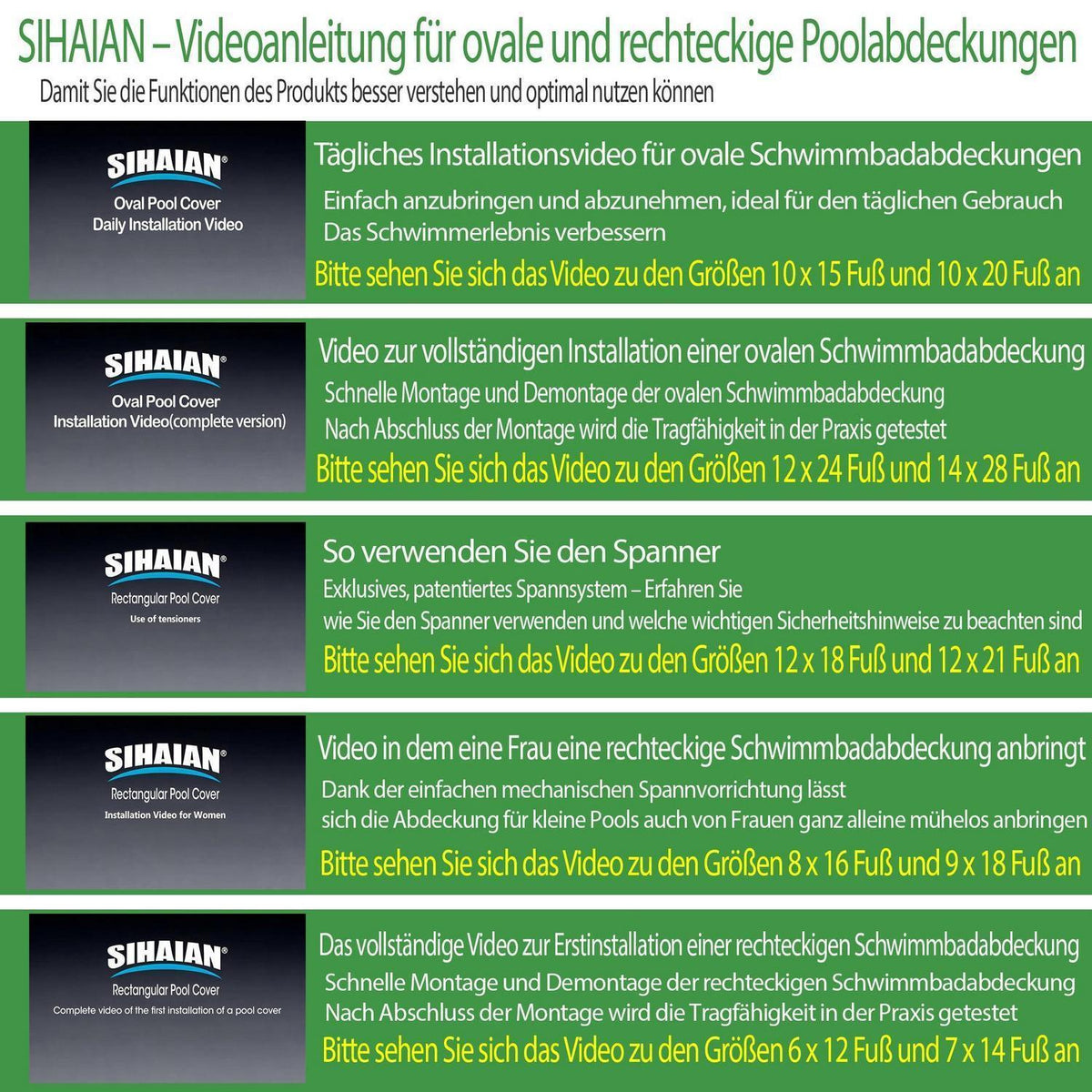 Poolabdeckung Rechteckig 732x366 cm mit 4-Punkt-Verriegelung