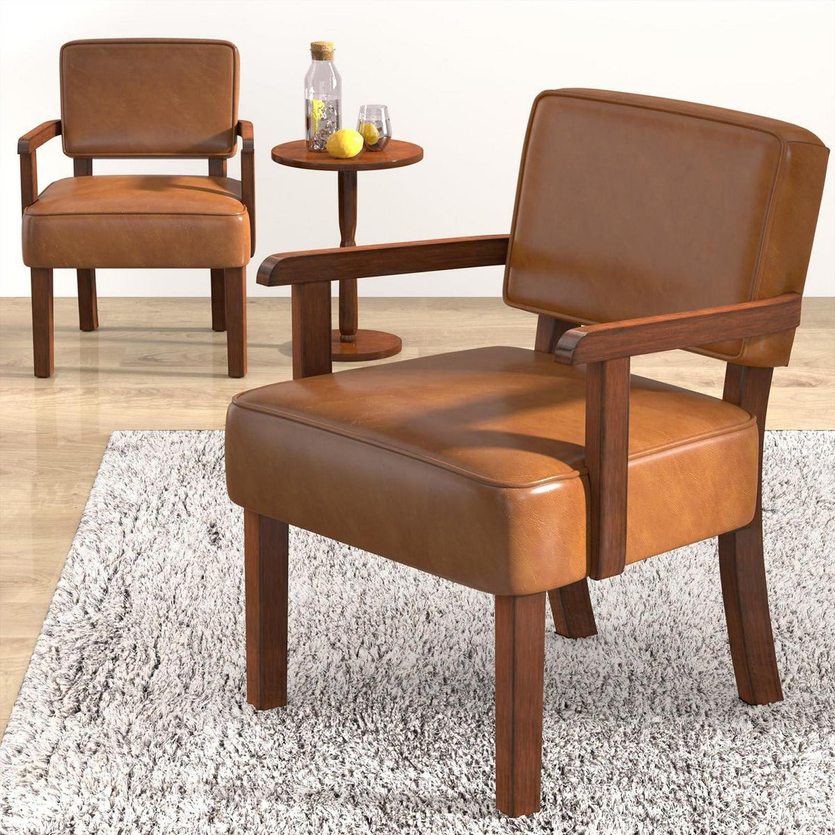 Lounge-Sessel Set (2 Sessel + 1 Tisch) Braun, Lederoptik