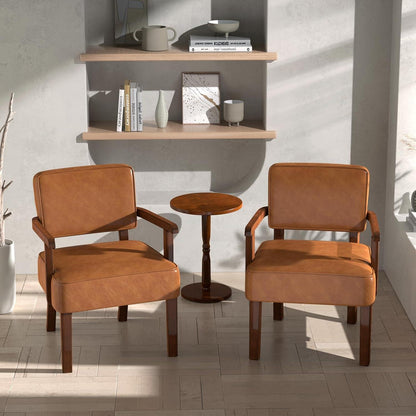 Lounge-Sessel Set (2 Sessel + 1 Tisch) Braun, Lederoptik