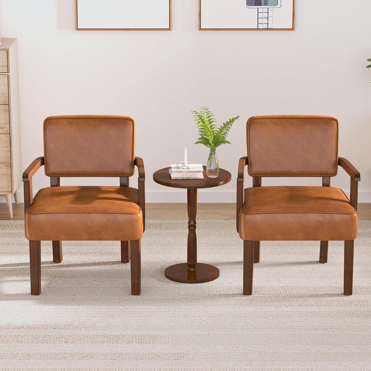Lounge-Sessel Set (2 Sessel + 1 Tisch) Braun, Lederoptik
