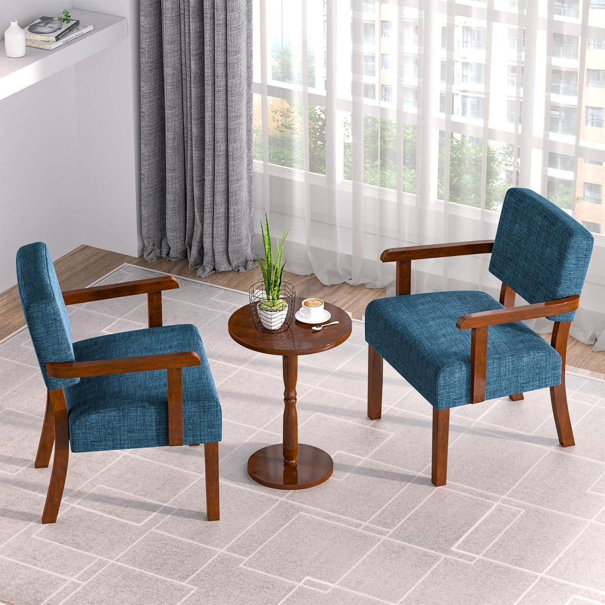 Loungesessel Set 2 Sessel & 1 Tisch, Blau, Bequem & Modern
