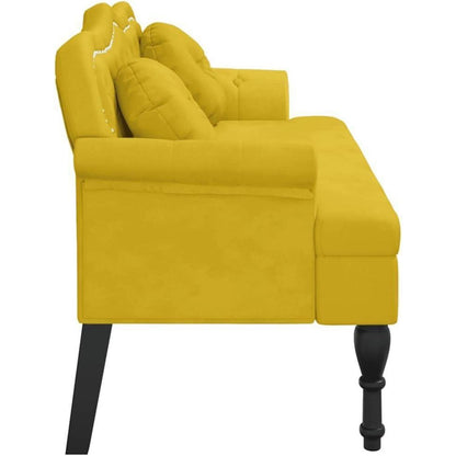 Sitzbank 2-Sitzer mit Kissen, Gelb – Modernes Samtsofa für Wohnzimmer