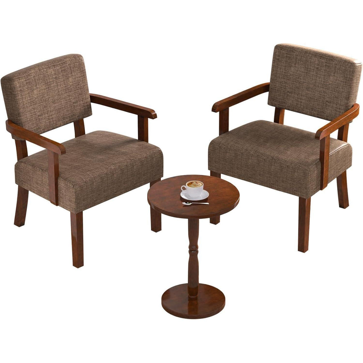 Loungesessel Set 2 Sessel & 1 Tisch, Braun, Bequemes Leinen Design