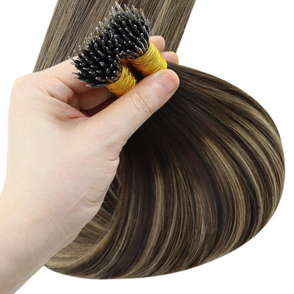 Nano Ring Extensions Braun Ombre Blond Echthaar 50cm
