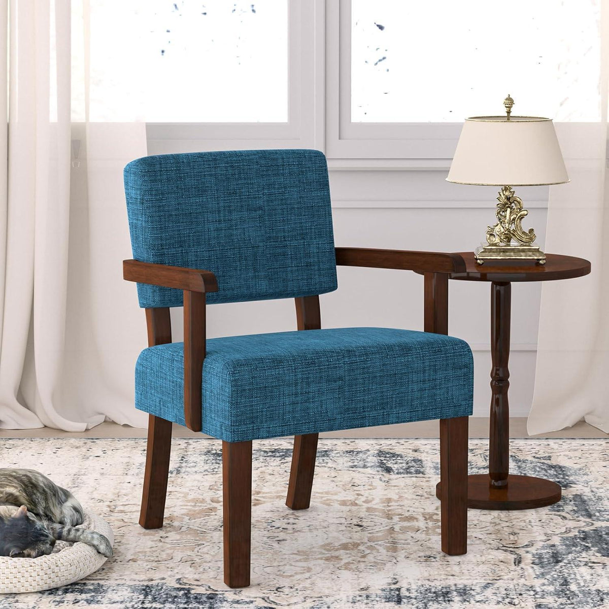 Loungesessel mit Fußhocker – Bequemer Sessel Blau Leinen