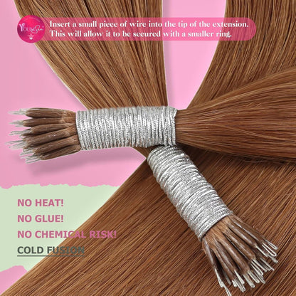 Kupfer Nano Ring Extensions Echthaar 55cm – Remy Haarverlängerung