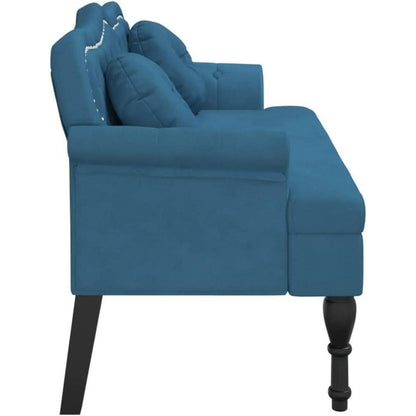 Sitzbank 2-Sitzer mit Kissen, Samtoptik Blau – Modernes Polstersofa