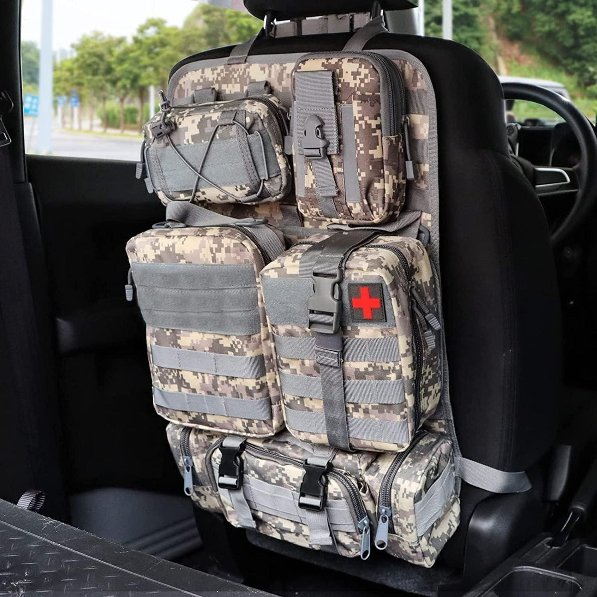 Taktischer Autositz-Organizer mit Molle-Taschen (5x abnehmbar)