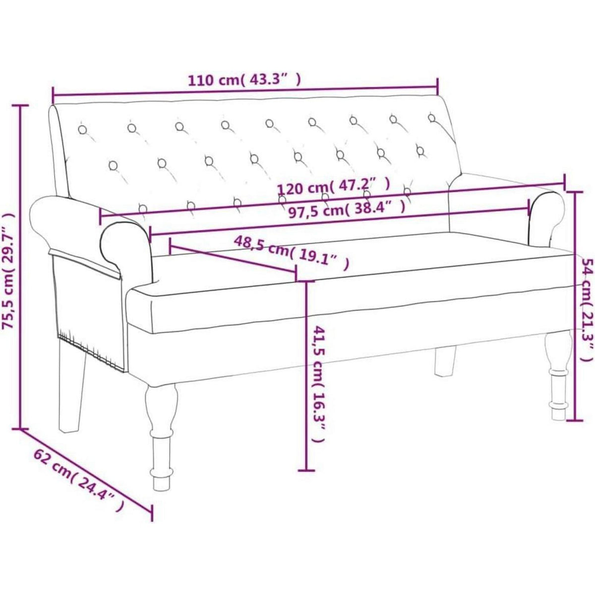 2-Sitzer Sofa Retro-Stil Blau – Bequeme Loveseat für Wohnzimmer