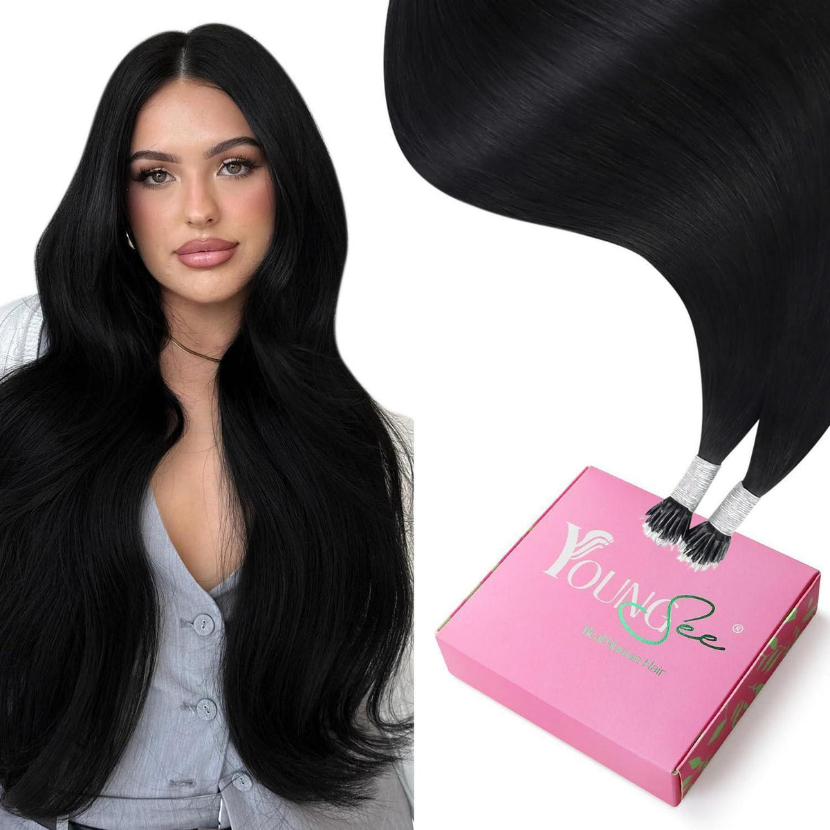 Echthaar Nano Ring Extensions Schwarz - 70cm, 50g