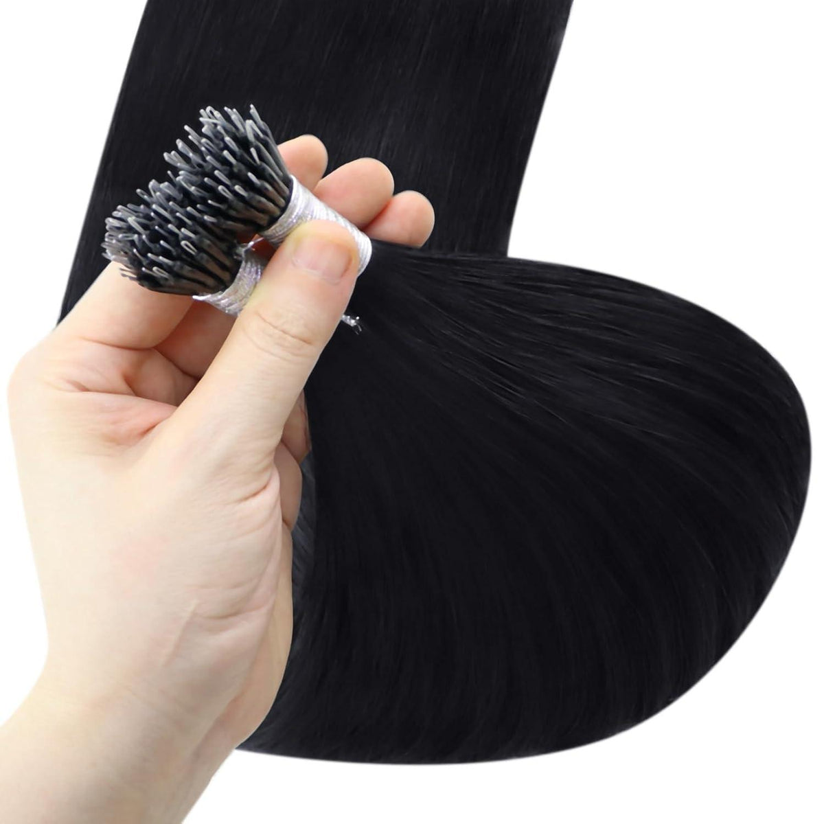 Echthaar Nano Ring Extensions Schwarz - 70cm, 50g