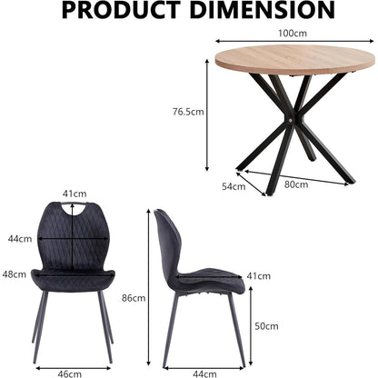 Rundes Esszimmer-Set 100cm mit 4 modernen Leinenstühlen