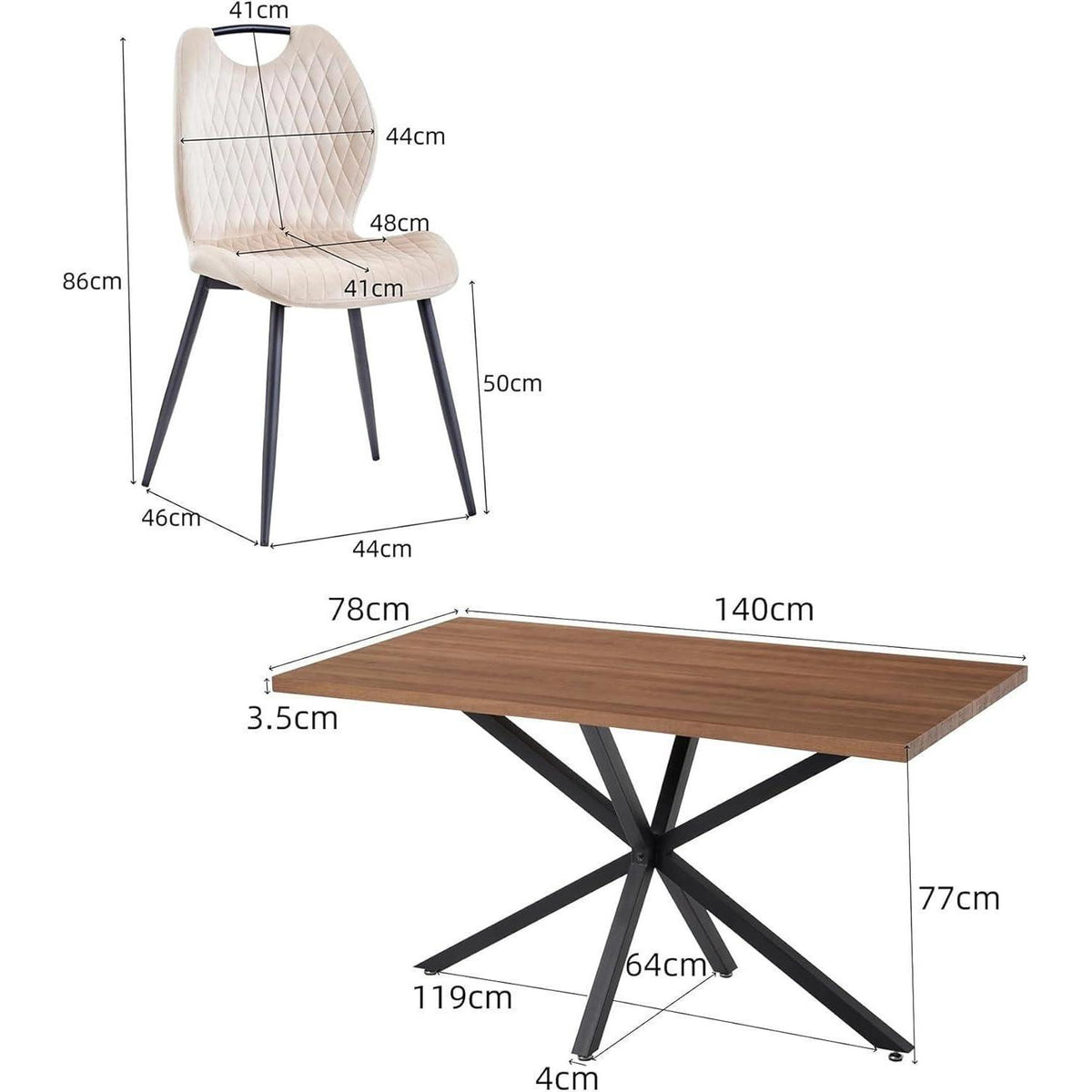 Esszimmer-Set 140cm | Quadratischer Tisch + 4 Leinenstühle