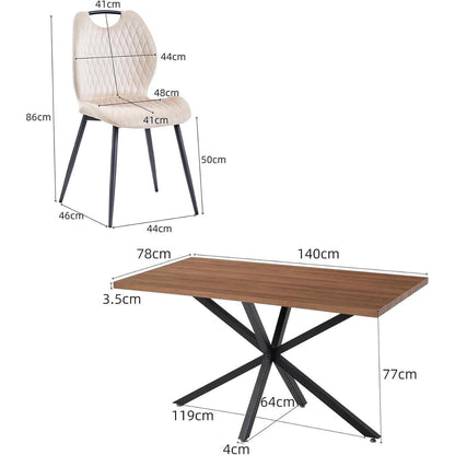 Esszimmer-Set 140cm | Quadratischer Tisch + 4 Leinenstühle