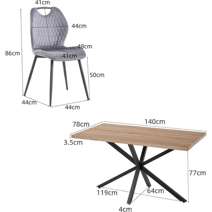 Esszimmer-Set 140cm Quadratisch mit 4 Leinenstühlen Grau