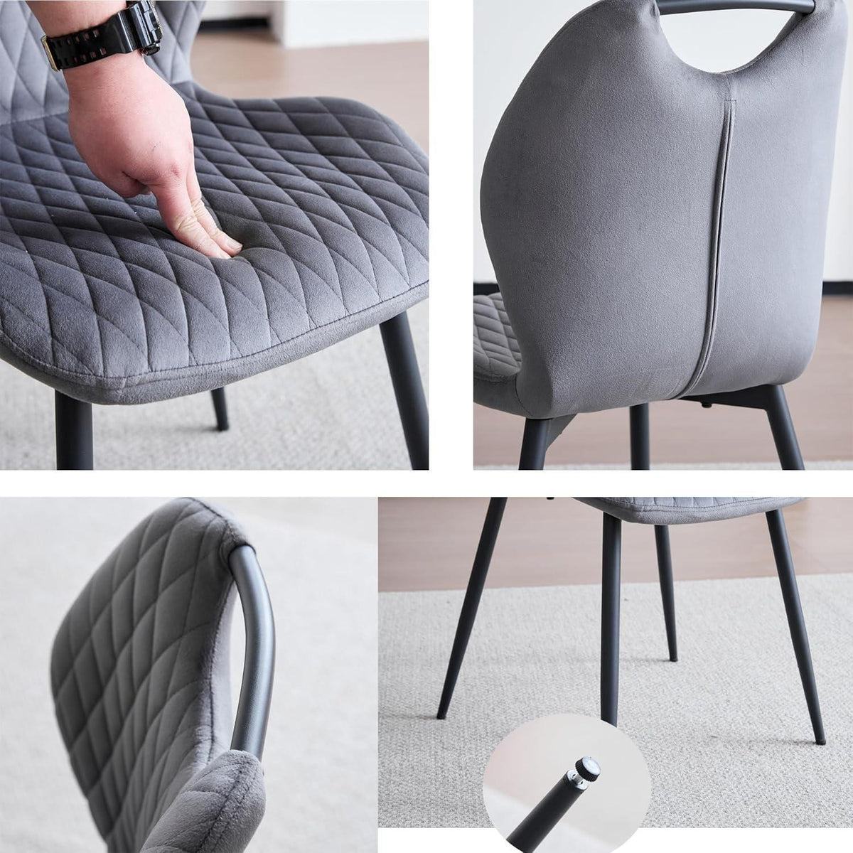 Esszimmer-Set 140cm Quadratisch mit 4 Leinenstühlen Grau