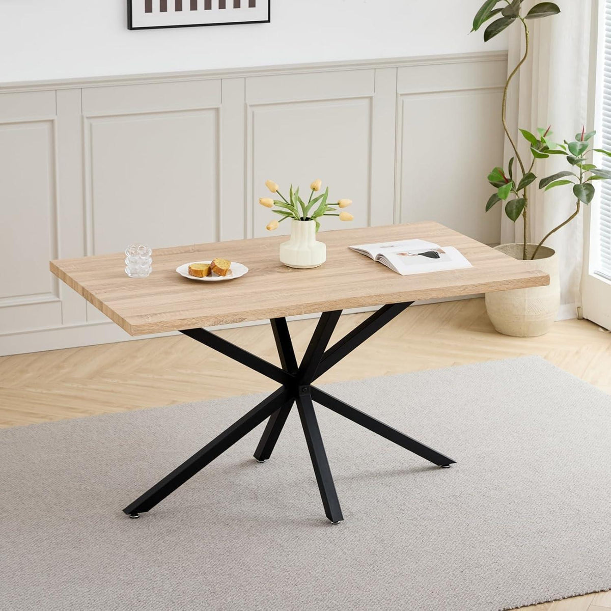 Esszimmer-Set 140cm Quadratisch mit 4 Leinenstühlen Grau