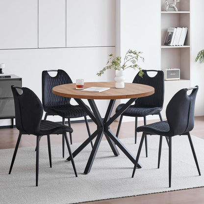 Rundes Esszimmer-Set Dunkle Holzmaserung & Schwarz
