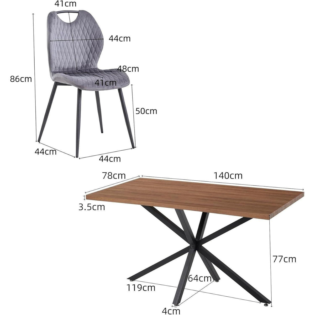 Esszimmer-Set 140cm | Quadratischer Tisch + 4 Leinenstühle Grau