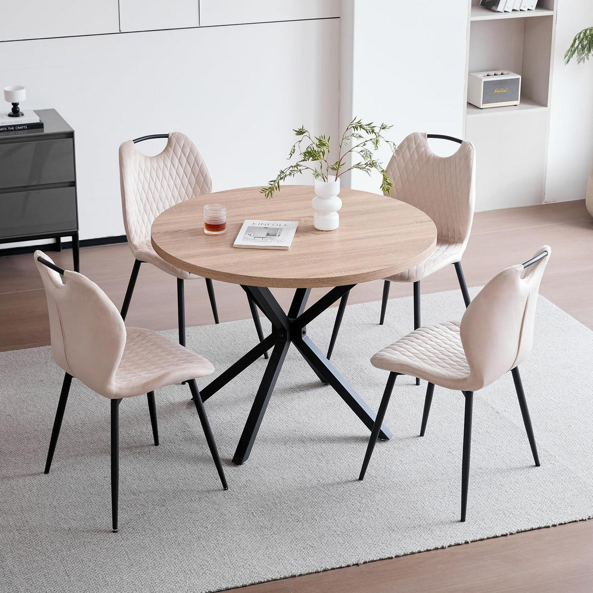 Rundes Esszimmer-Set 100cm | Tisch + 4 Moderne Stühle