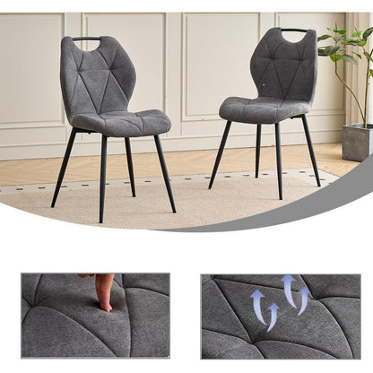 Rundes Esszimmer-Set mit 4 Leinenstühlen (Hellgrau + Grau)