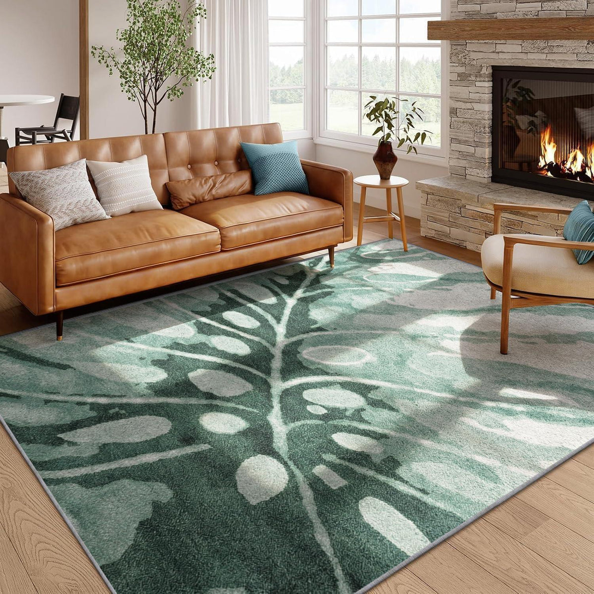 Grüner Kurzflor Teppich 160x230cm – Waschbar & Rutschfest