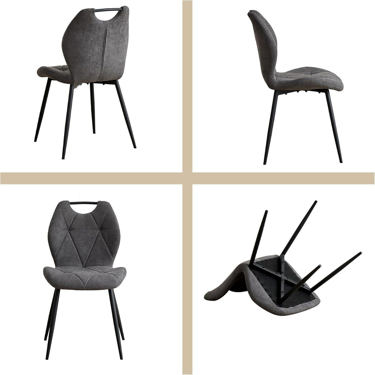 Rundes Esszimmer-Set mit 4 Leinenstühlen – Hellgelb & Grau
