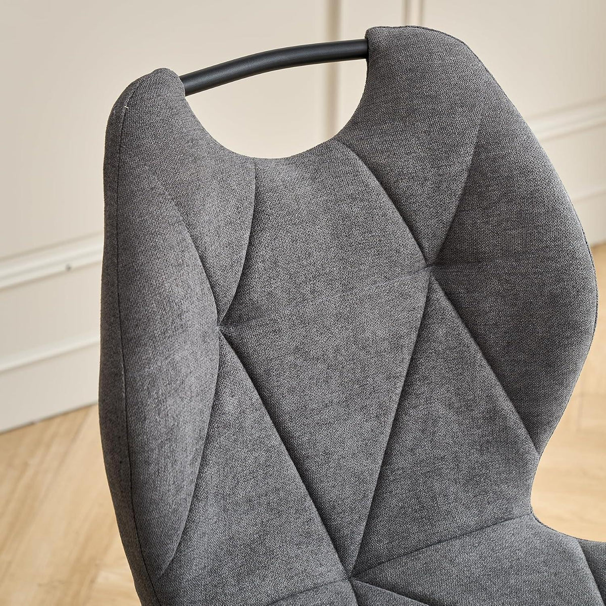 Rundes Esszimmer-Set mit 4 Leinenstühlen – Hellgelb & Grau