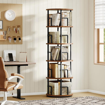 Drehbares Bücherregal 5-Ebenen Vintagebraun & Schwarz