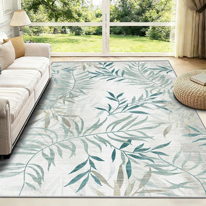 Großer Wohnzimmer Teppich 180x250 cm - Waschbar, Rutschfest & Botanisch