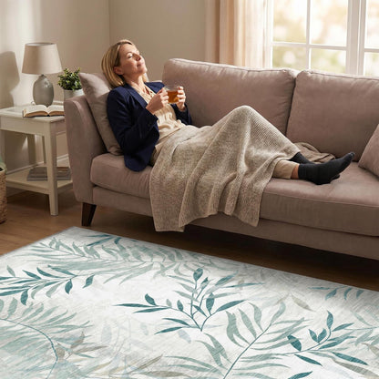 Großer Wohnzimmer Teppich 180x250 cm - Waschbar, Rutschfest & Botanisch