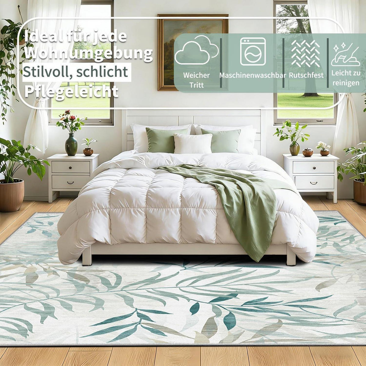 Großer Grün Wohnzimmer Teppich 200x300 cm – Waschbar & Rutschfest