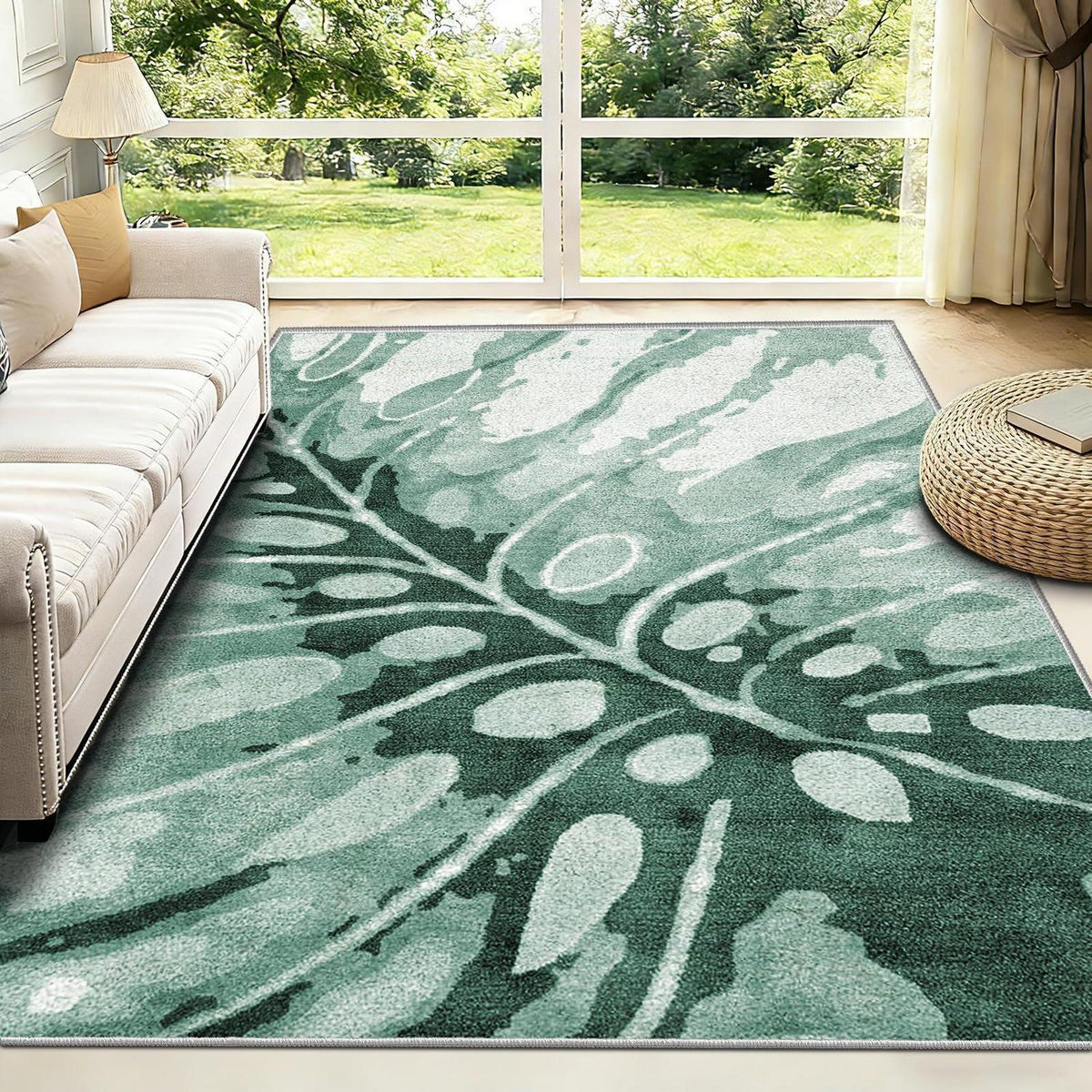 Grüner Kurzflor Teppich 180x250cm – Waschbar & Rutschfest