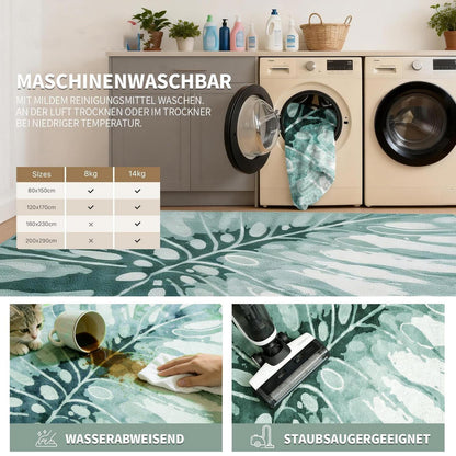 Grüner Kurzflor Teppich 180x250cm – Waschbar & Rutschfest