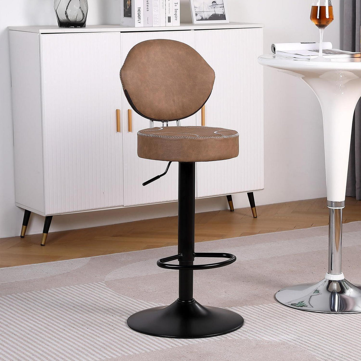 Drehbarer Barhocker mit Rückenlehne, Höhenverstellbar, Braun