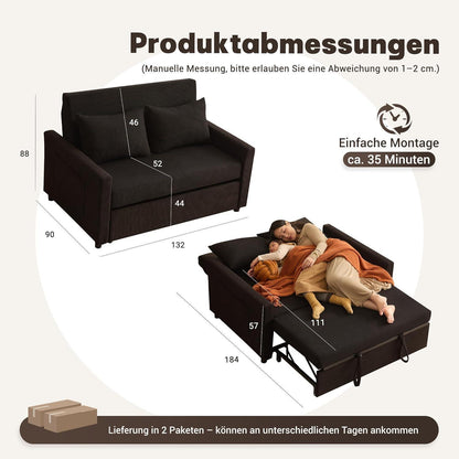 Schlafsofa 2-Sitzer Cordstoff – Ausziehbares Bett mit Verstelllehne