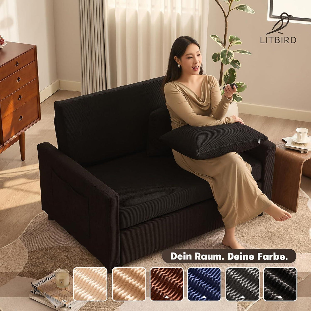 Schlafsofa 2-Sitzer Cordstoff – Ausziehbares Bett mit Verstelllehne