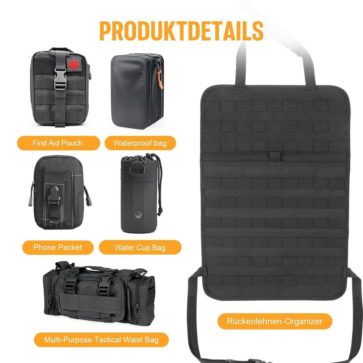 Taktischer Autositz-Organizer mit Molle-Taschen – Universal