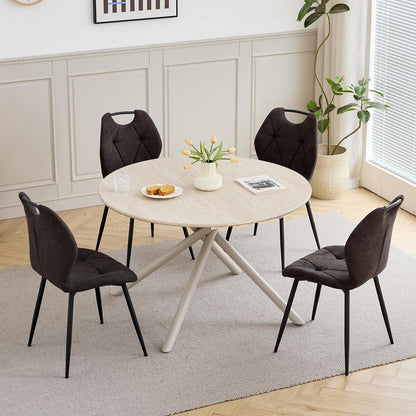 Rundes Esszimmer-Set mit 4 Leinenstühlen – Hellgelb & Schwarz