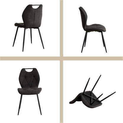 Rundes Esszimmer-Set mit 4 Leinenstühlen – Hellgelb & Schwarz