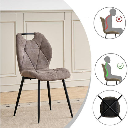 Rundes Esszimmer-Set mit 4 Leinenstühlen (Hellgrau + Braun)