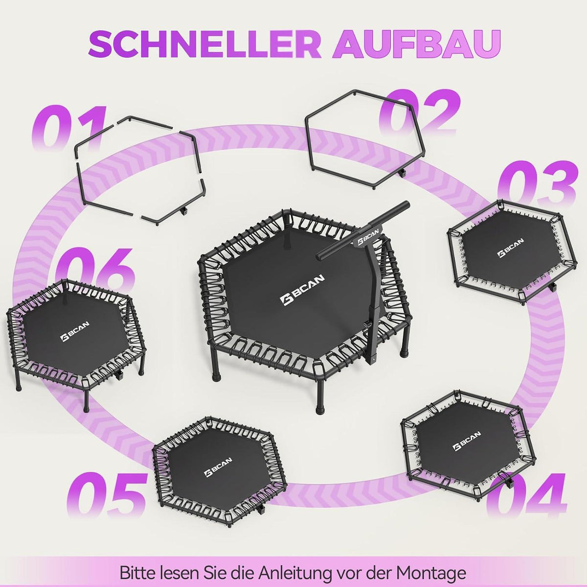 Fitness Trampolin Indoor mit verstellbarem Griff & Gummiseilen