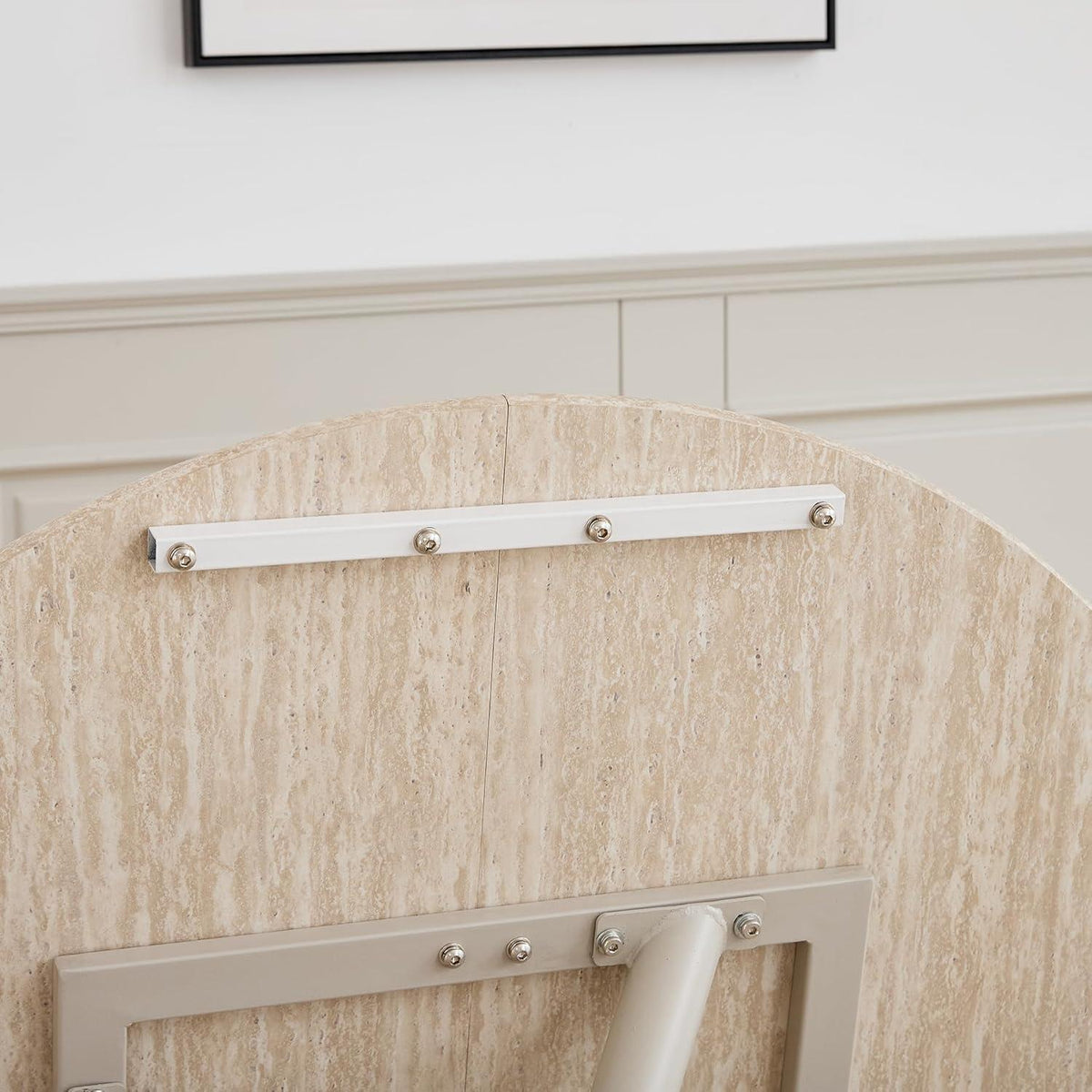 Rundes Esszimmer-Set mit 4 Leinenstühlen – Hellgelb & Beige