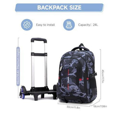 Schultrolley Rucksack Jungen Abnehmbar 6 Räder Tarnmuster 15,6"