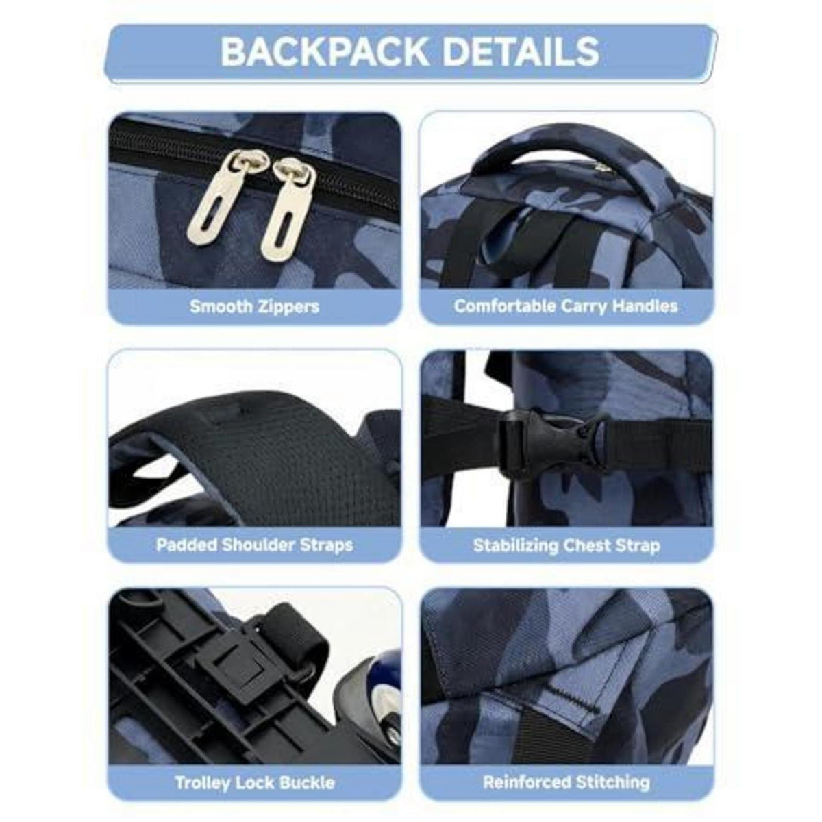 Schultrolley Rucksack Jungen Abnehmbar 6 Räder Tarnmuster 15,6"