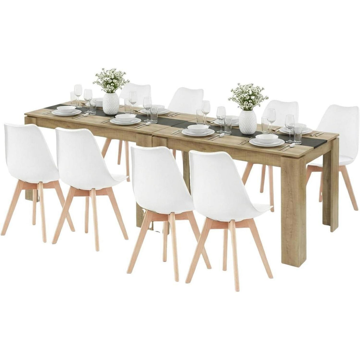 Esszimmergruppe für 8 Personen – Holztisch & 8 Stühle