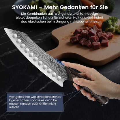 Japanisches Küchenmesser Set | 3-teilig | Damaststahl & Holzgriff