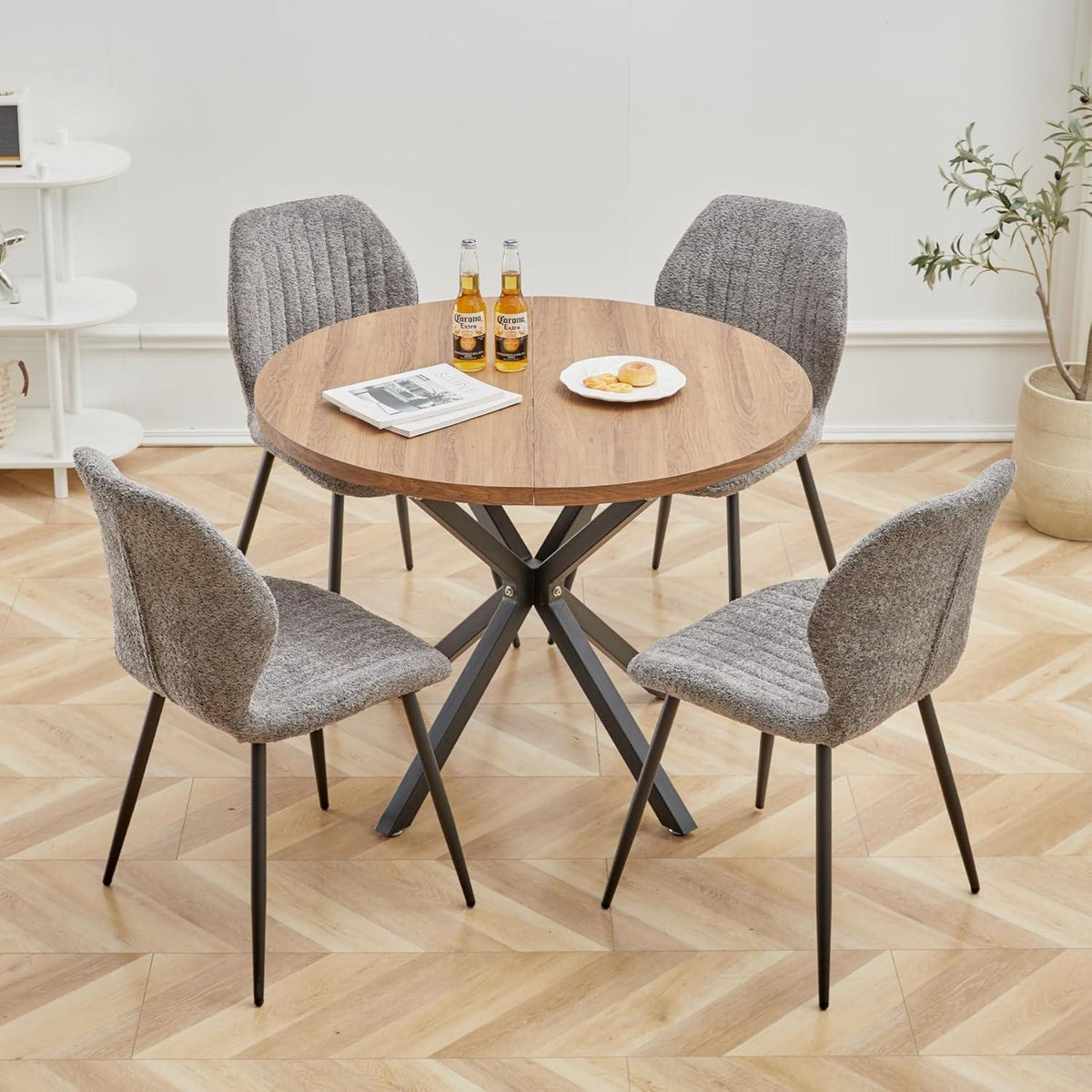 8 Esszimmerstühle Grau, Modern & Bequem mit Streifenmuster