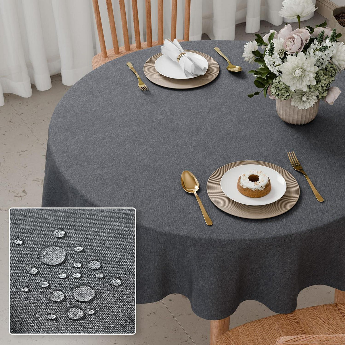 Runde Tischdecke Grau, wasserdicht & abwaschbar, Ø 140cm